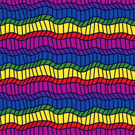 Seamless colorful pattern with zigzag and wavy lines, handmade vectorのイラスト素材