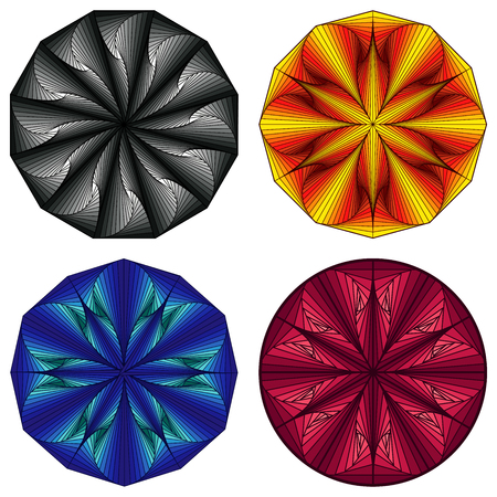 Set of four figures like a pseudo 3D visual effect with smooth transition color, vector handmadeのイラスト素材