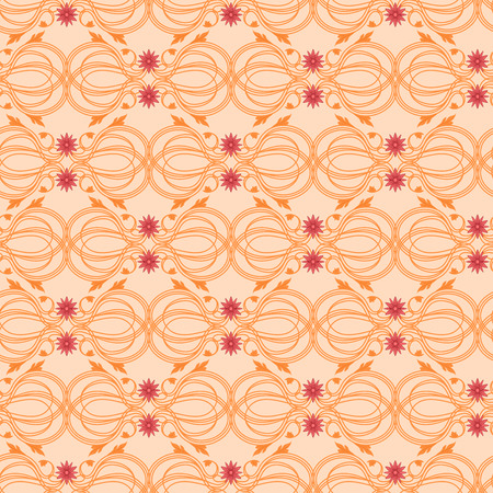 Seamless vector antique floral pattern of Victorian style in orange hues with pink flowers as a fabric textureのイラスト素材