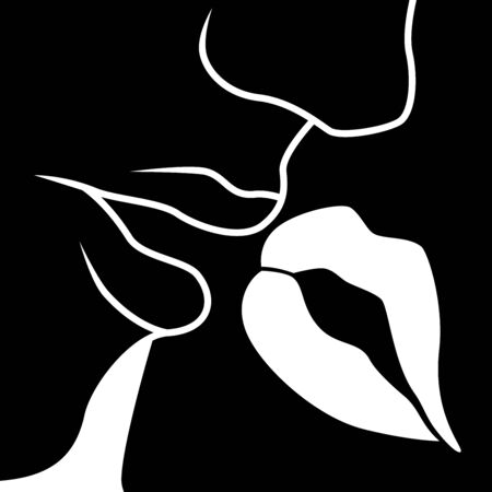 Abstract romantic moment between man and woman, black vector stencil isolated on white backgroundのイラスト素材