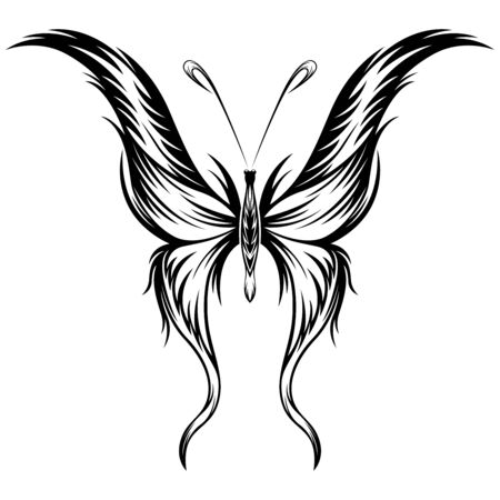Black beautiful butterfly on the white background, hand drawing vector artworksのイラスト素材