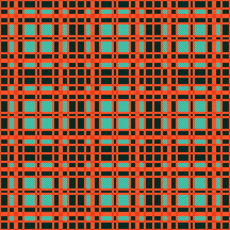 Rectangular seamless vector pattern as a tartan plaid in turquoise and orange hues