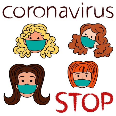 Stop coronavirus, women in medical masks, concept of people protection against new pandemic threats such as viruses, coronaviruses and other infections that are dangerous to humanity, vector illustrationのイラスト素材