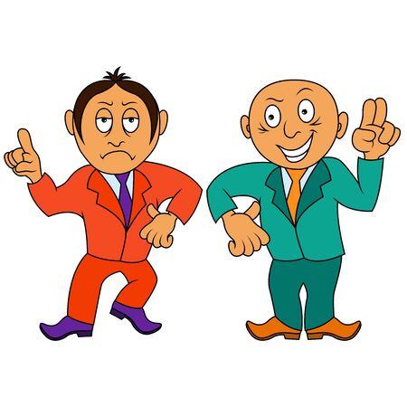 Colored illustration of two funny and amusing gentlemen in suits isolated on white background のイラスト素材