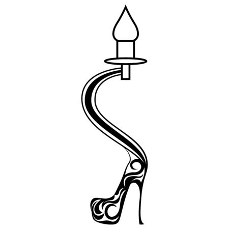 Black outline of decorative candlestick in women's high heeled shoe isolated on white backgroundのイラスト素材