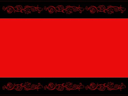 Greeting card with elements of flora and line in red and black, horizontal formatのイラスト素材