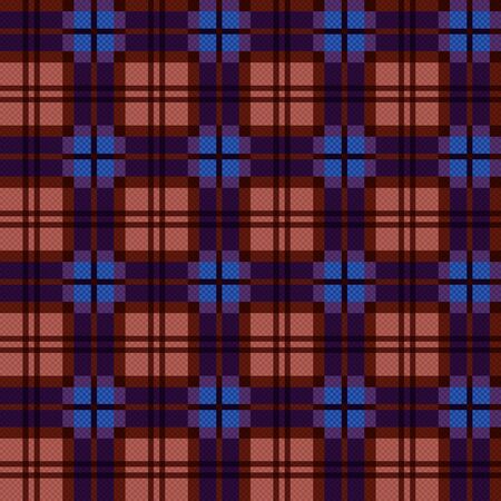 Seamless checkered shades of dark violet, brown colors and blue, beige hues, illustration pattern as a tartan plaidのイラスト素材