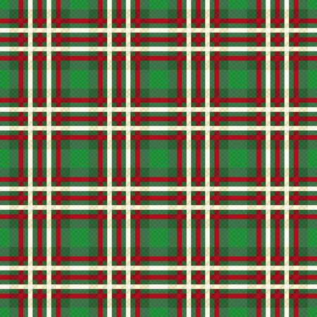 Seamless checkered traditional fabric pattern in green hues with bright red and beige lines, illustration pattern as a tartan plaid のイラスト素材