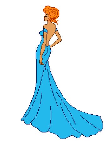 Abstract of elegant lady in blue long dress with closed eyes, color pixelated illustration, can be used in embroideryのイラスト素材