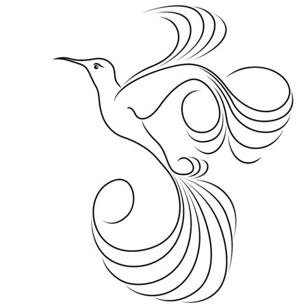 Black outline of abstract flying hummingbird isolated on the white backgroundのイラスト素材