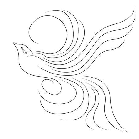 Black outline of beautiful flying bird illustration isolated on the white backgroundのイラスト素材