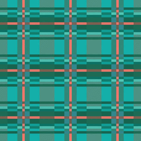Seamless rectangular vector pattern as a tartan plaid mainly in turquoise and orange colors, texture for flannel shirt, plaid, tablecloths, clothes, blankets and other textileのイラスト素材