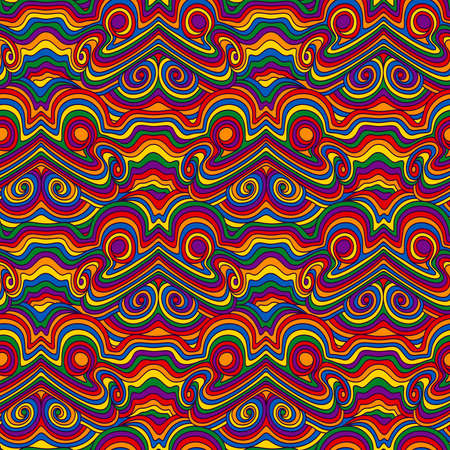 Seamless abstract pattern with wavy lines and multicolor shapes, hand drawing vectorのイラスト素材