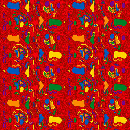 Seamless abstract pattern mainly in red with multicolor shapes, hand drawing vectorのイラスト素材