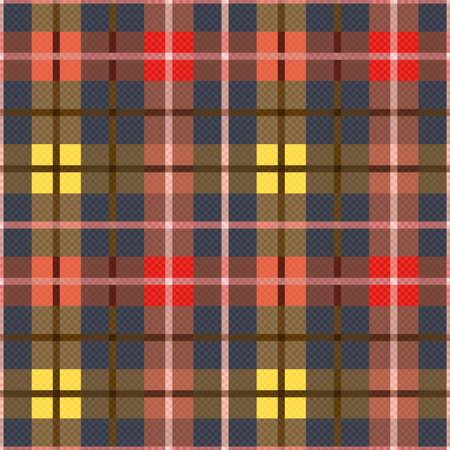 Tartan Scottish muted seamless pattern in muted blue, khaki, yellow, red and orange hues, texture for flannel shirt, plaid, tablecloths, clothes, blankets and other textileのイラスト素材