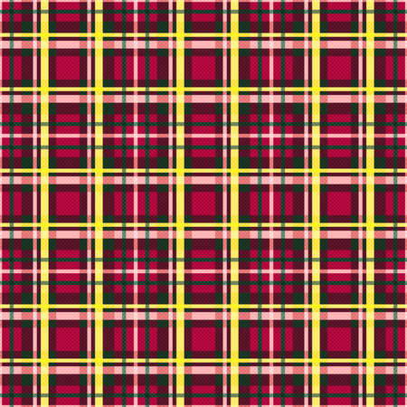 Contrast multicolor tartan Scottish seamless pattern in red, green and yellow hues, texture for tartan, plaid, tablecloths, clothes, bedding, blankets and other textileのイラスト素材