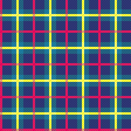 Tartan Scottish seamless pattern in blue and turquoise colors with bright pink and yellow lines,...