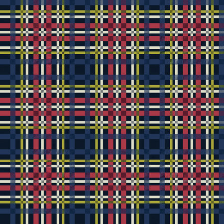 Tartan Scottish muted seamless pattern in muted blue, khaki, red and white hues with diagonal lines,...
