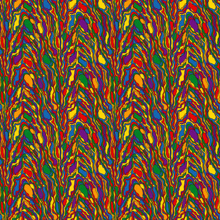 Seamless pattern with abstract rain multicolor mosaic in bright hues, vector hand drawingのイラスト素材
