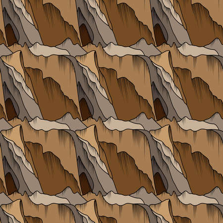 Seamless abstract pattern similar to mountains in brown hues, hand drawingのイラスト素材