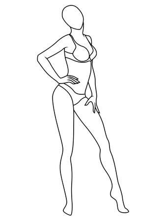 Abstract graceful and sensual body of woman in underwear, isolated on the white background, hand drawing outlineのイラスト素材