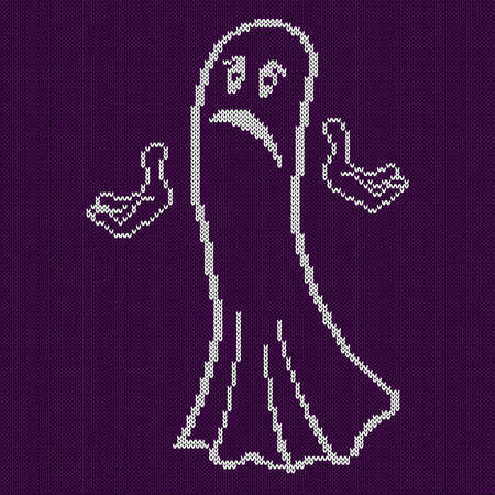 Knitting with sad ghost on the violet background, design for sweater, scarf, comforter or clothes texture, as a fabric textureのイラスト素材