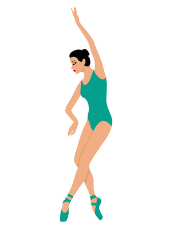 Elegant ballerina in turquoise leotard, hand drawing vector, isolated on the white backgroundのイラスト素材