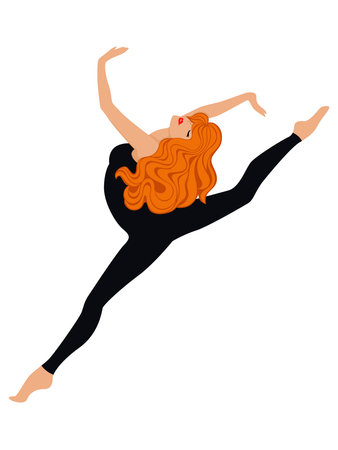 Beautiful woman dancer in black unitard in jump, hand drawing vector, isolated on the white backgroundのイラスト素材