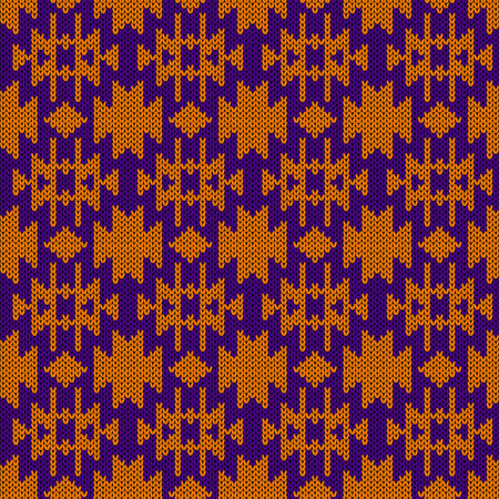 Knitting seamless vector pattern as a fabric texture in violet and orange color as a fabric texture