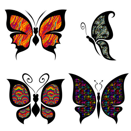 Set of four beautiful colorful butterflies isolated on a white background, hand drawing illustrationのイラスト素材