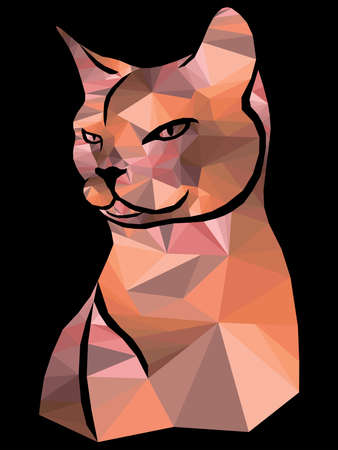 Mosaic of serious cat in muted orange, brown and magenta hues isolated on the black background, decoration on glassのイラスト素材
