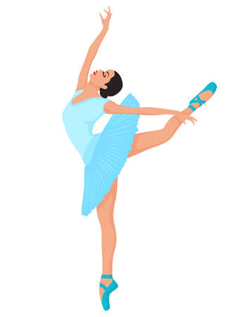 Elegant ballerina in soft blue dress in pointe shoe, hand drawing vector, isolated on the white backgroundのイラスト素材