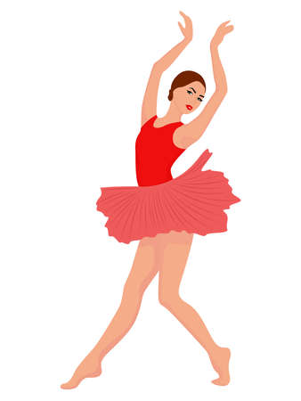 Beautiful ballerina in red and pink tutu dress, hand drawing vector, isolated on the white backgroundのイラスト素材
