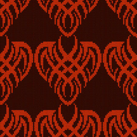 Ornamental knitting seamless vector pattern in orange and brown hues as a fabric textureのイラスト素材