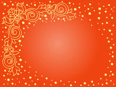 Greeting card with elements of plants and a gradient in yellow and orange huesのイラスト素材