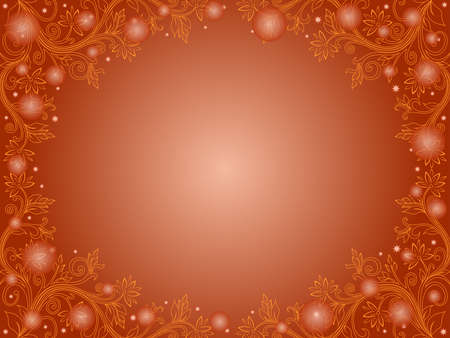 Beautiful romantic greeting card with floral elements and stars in orange huesのイラスト素材