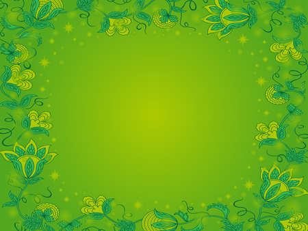 Greeting card with elements of plants and a gradient in green huesのイラスト素材