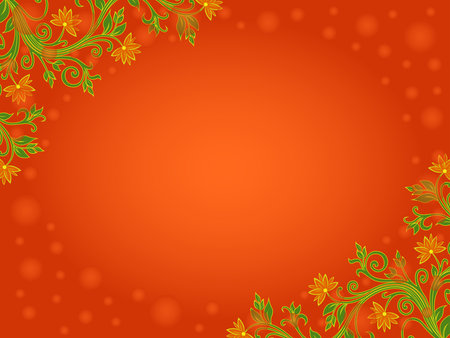 Beautiful romantic greeting card with floral colorful elements on orange backgroundのイラスト素材