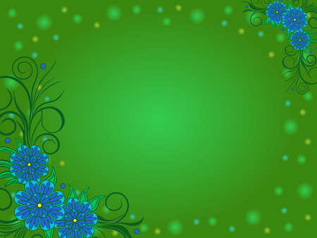Colorful decorative flowers on green background with circle, beautiful greeting cardのイラスト素材