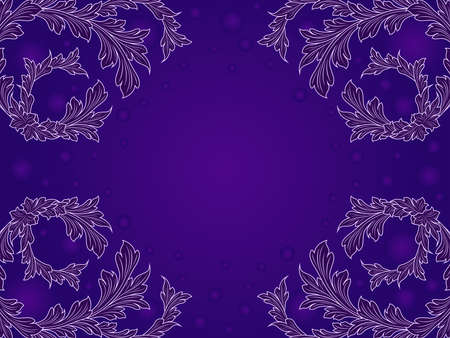 Beautiful romantic greeting card with floral elements and circles in purple huesのイラスト素材