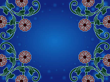 Romantic greeting card with colorful ornamental flowers on blue backgroundのイラスト素材