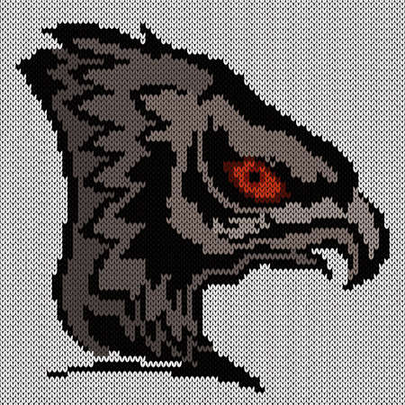 Knitting of big eagle's head in grey hues on white background, illustration for textile productionのイラスト素材