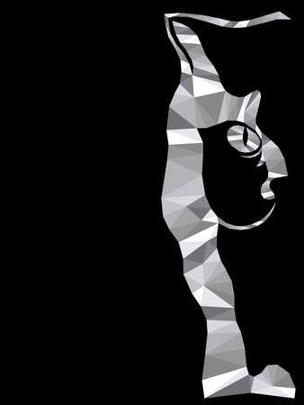 Mosaic of serious cat muzzle in monochrome colors isolated on the black background, decoration on glassのイラスト素材