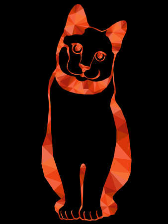 Colorful mosaic of a silhouette graceful cat's body in orange hues isolated on the black background, decoration on glass for childrenのイラスト素材