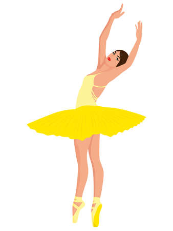 Beautiful ballerina in yellow tutu dress in pointe shoe, hand drawing vector, isolated on the white backgroundのイラスト素材