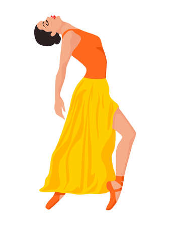 Charming ballerina in dress on orange hues, hand drawing vector, isolated on the white backgroundのイラスト素材