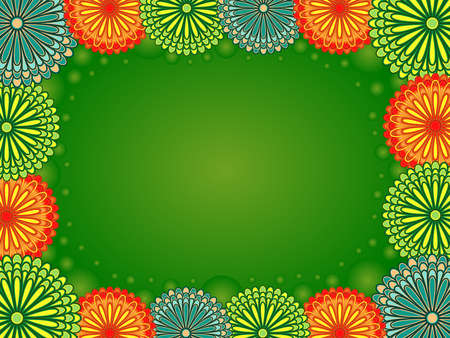 Romantic postcard with flowers and circles in green, orange and turquoise huesのイラスト素材