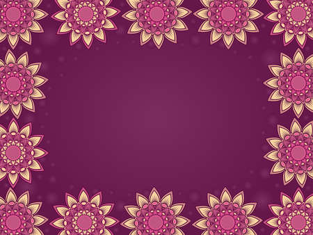 Colorful greeting card with ornamental flowers and circles in muted magenta and pink huesのイラスト素材