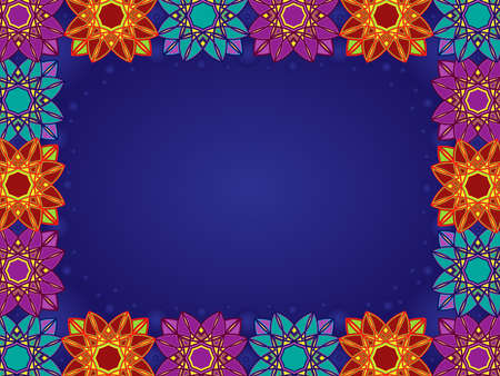 Colorful decorative flowers on a dark blue background, beautiful greeting cardのイラスト素材