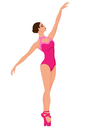 Charming lady in pink leotard, hand drawing vector, isolated on the white backgroundのイラスト素材
